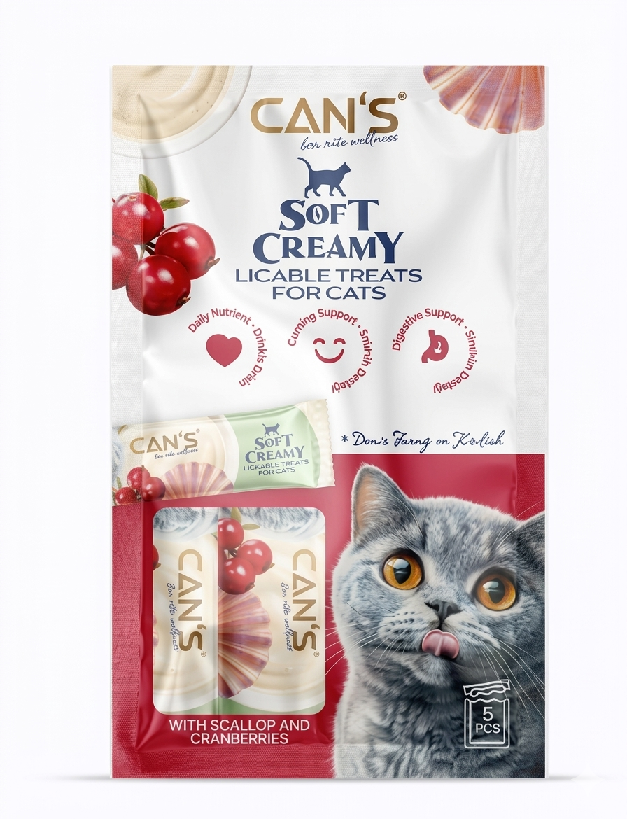 CANS SOFT CREAMY WITH SCALLOP&CRANBERRIES 5X15 GR ( KUTU İÇİ 12 ADETTİR)