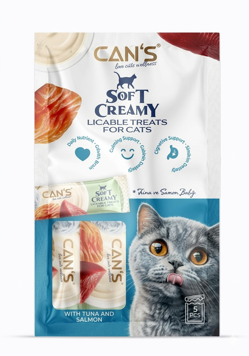 CANS SOFT CREAMY WITH TUNA&SALMON 5X15 GR ( KUTU İÇİ 12 ADETTİR)