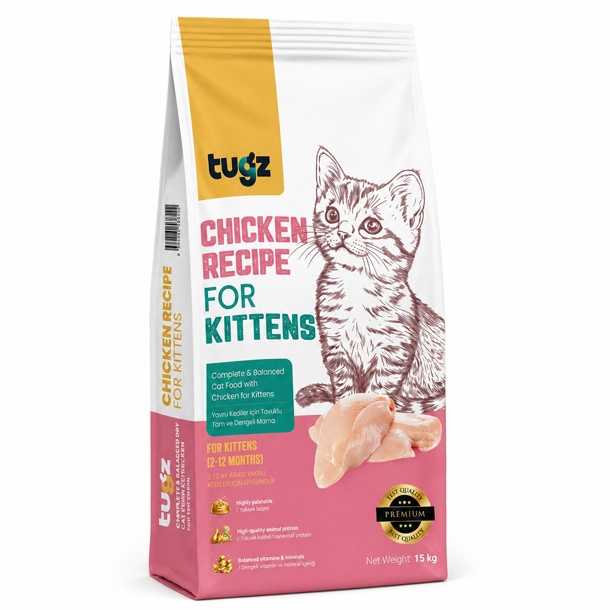 TUGZ TAVUKLU YAVRU KEDİ MAMASI 15 KG