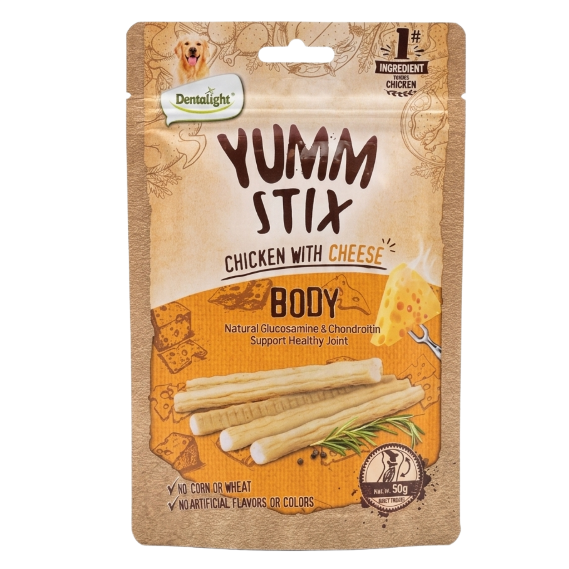 DENTALIGHT YUMM STICK BODY CHICKEN WITH CHEESE 50 GR