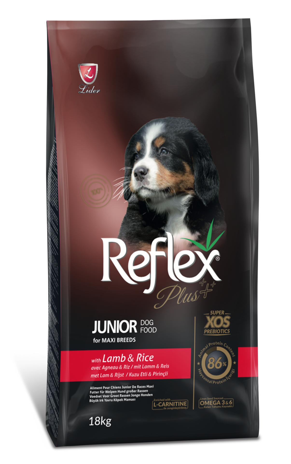 REFLEX PLUS BÜYÜK IRK KUZU ETLİ PİRİNÇ YAVRU KÖPEK MAMASI 18 KG