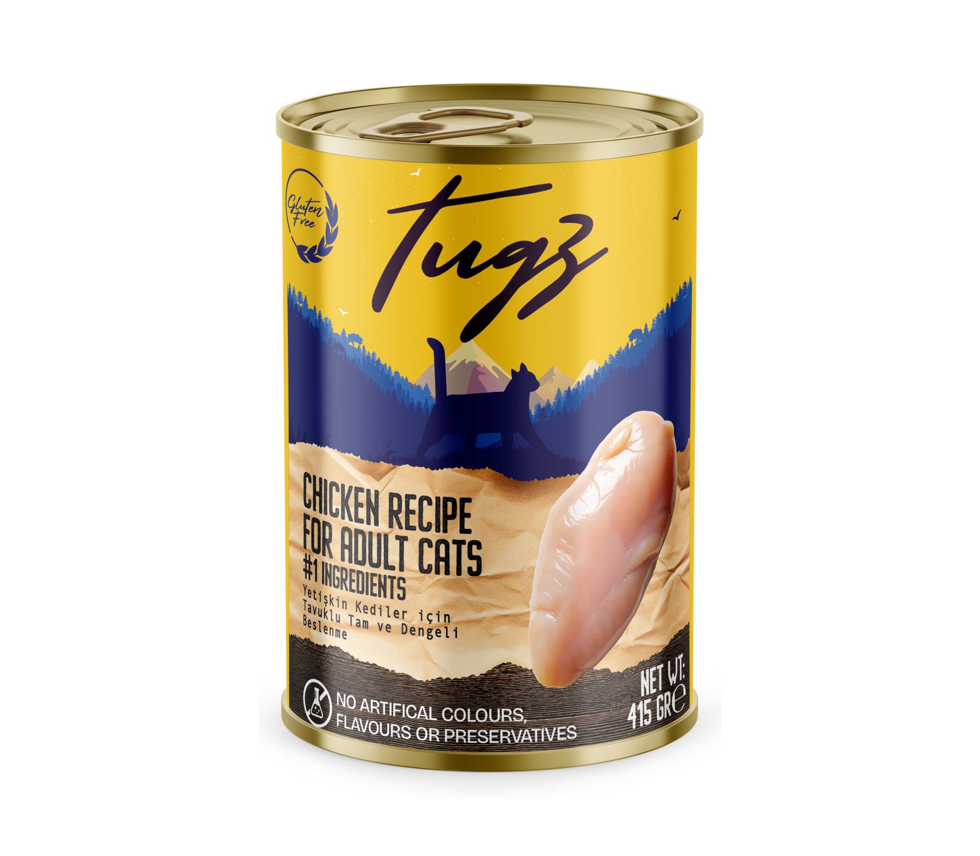 TUGZ TAVUK ETLİ YETİŞKİN KEDİ KONSERVE 415 GR