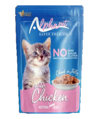 ALPHA SIĞIR TAVUK ETLİ JÖLELİ YAVRU KEDİ POUCH 85GR (KOLİ İÇİ 24 ADET)