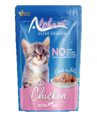 ALPHA SIĞIR TAVUK ETLİ JÖLELİ YAVRU KEDİ POUCH 85GR (KOLİ İÇİ 24 ADET)