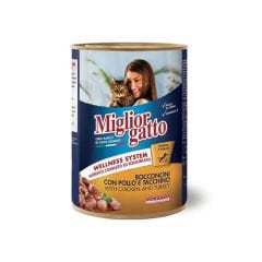 MİGLİOR GATTO TAVUK&HİNDİ PARÇALI KEDİ KONSERVE 405GR