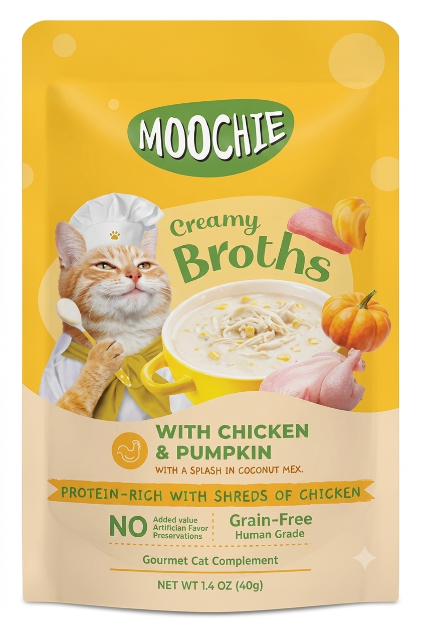 MOOCHİE ÇORBA KEDİ ÖDÜLÜ TAVUK-BALKABAĞI 40 GR(KUTU İÇİ 16 ADETTİR)