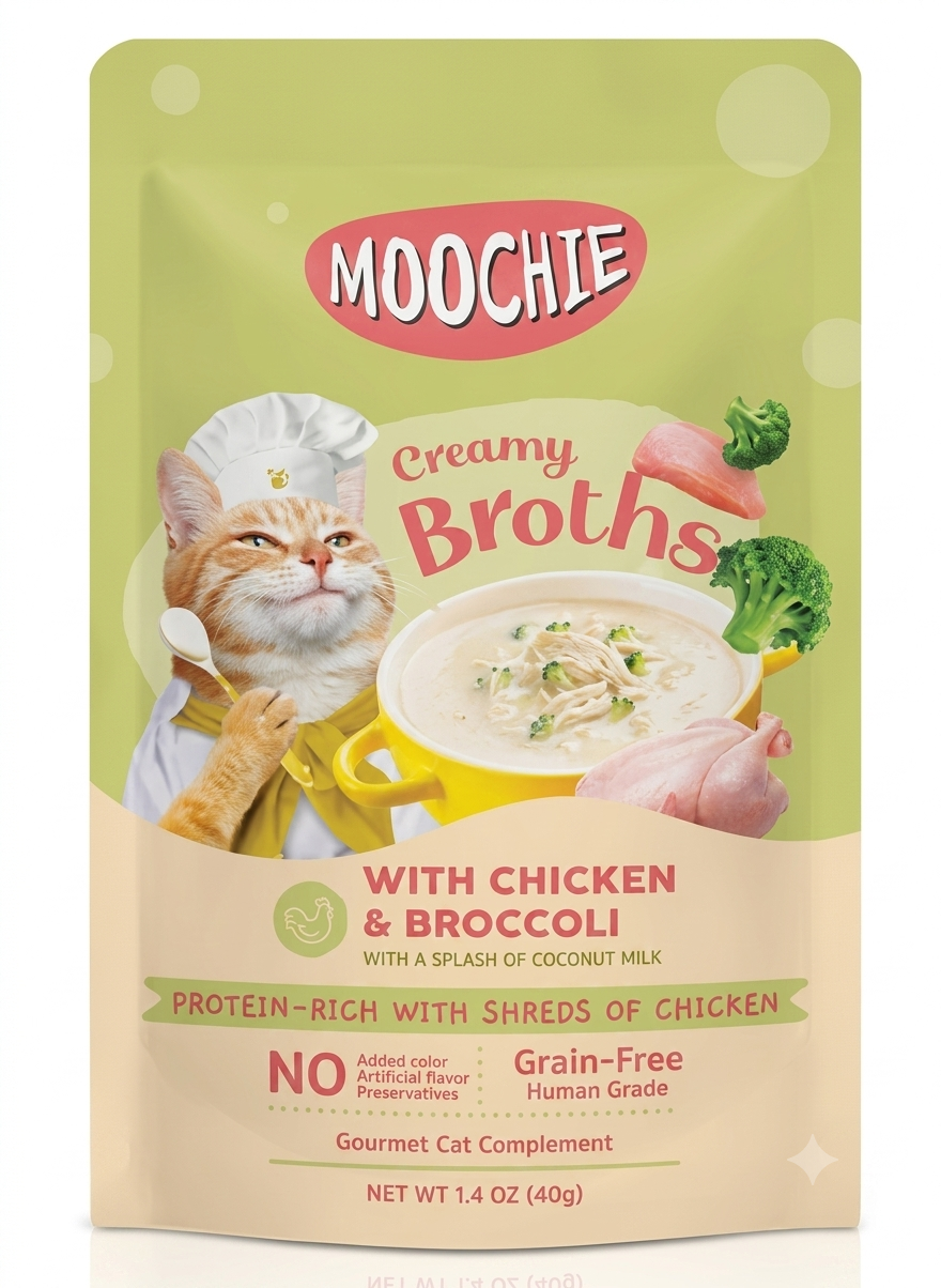 MOOCHİE ÇORBA KEDİ ÖDÜLÜ TAVUK-BROKOLİ 40 GR(KUTU İÇİ 16 ADETTİR)