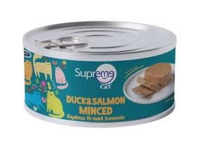 SUPREME CAT ÖRDEKLİ VE SOMONLU KIYILMIŞ YETİŞKİN KONSERVE KEDİ MAMASI 85GR (12'Lİ)