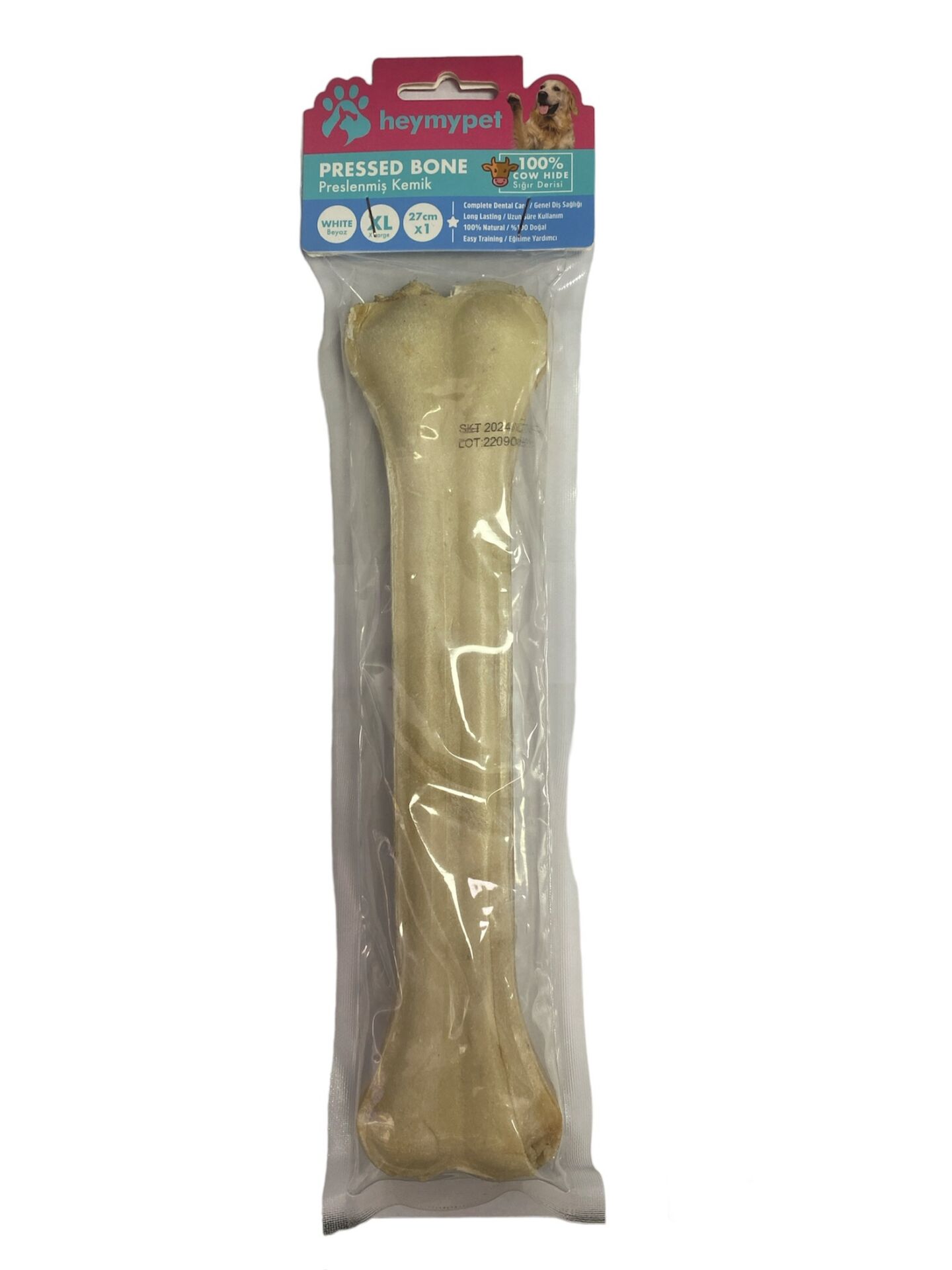 HEYMYPET DERİ PRES KEMİK 27 CM M BOY 1'Lİ PAKET BEYAZ