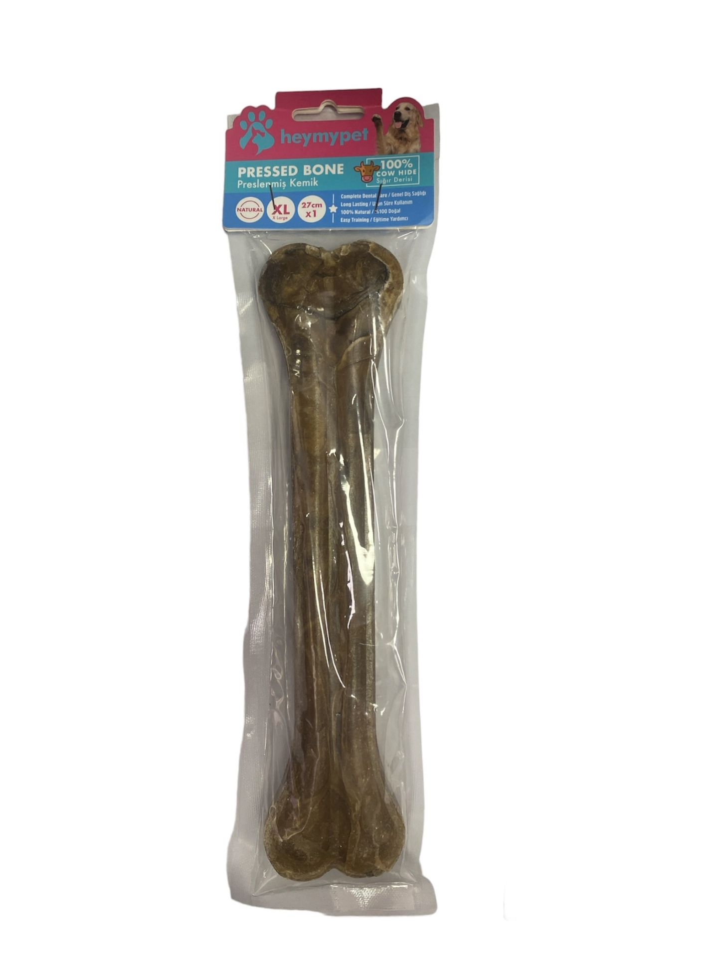 HEYMYPET DERİ PRES KEMİK 27 CM M BOY 1'Lİ PAKET NATUREL