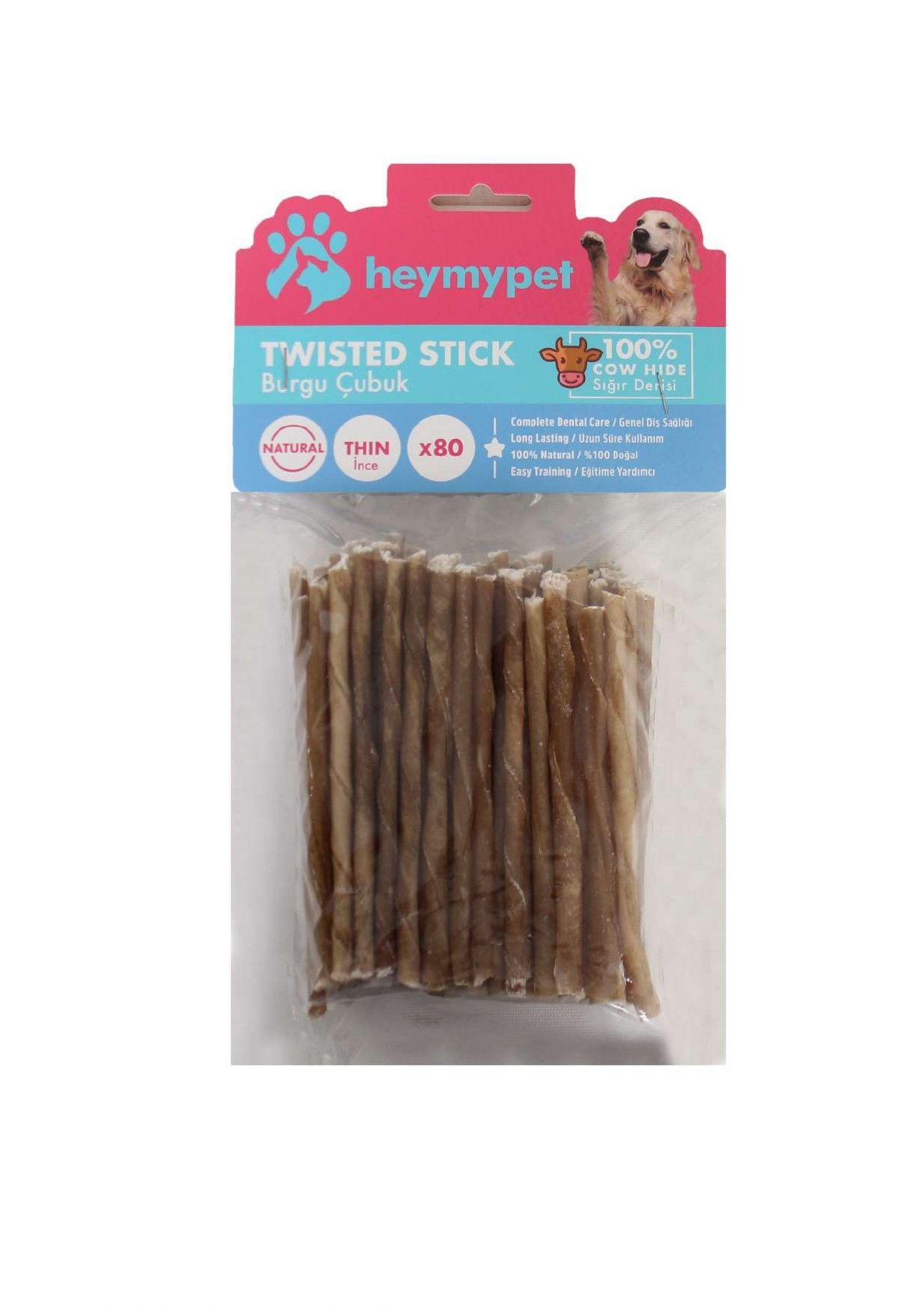 HEYMYPET DERİ BURGU ÇUBUK İNCE BOY 80'Lİ PAKET NATUREL