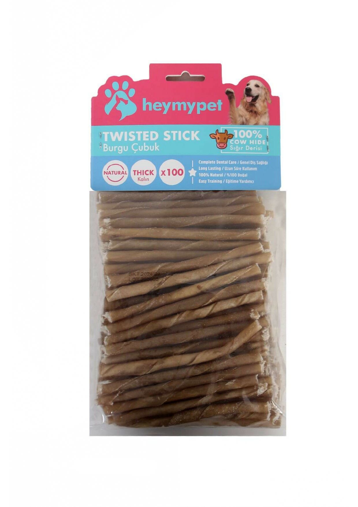 HEYMYPET DERİ BURGU ÇUBUK KALIN BOY 100'LÜ PAKET NATURAL
