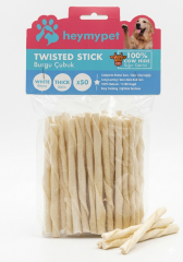 HEYMYPET DERİ BURGU ÇUBUK KALIN BOY 50'Lİ PAKET BEYAZ