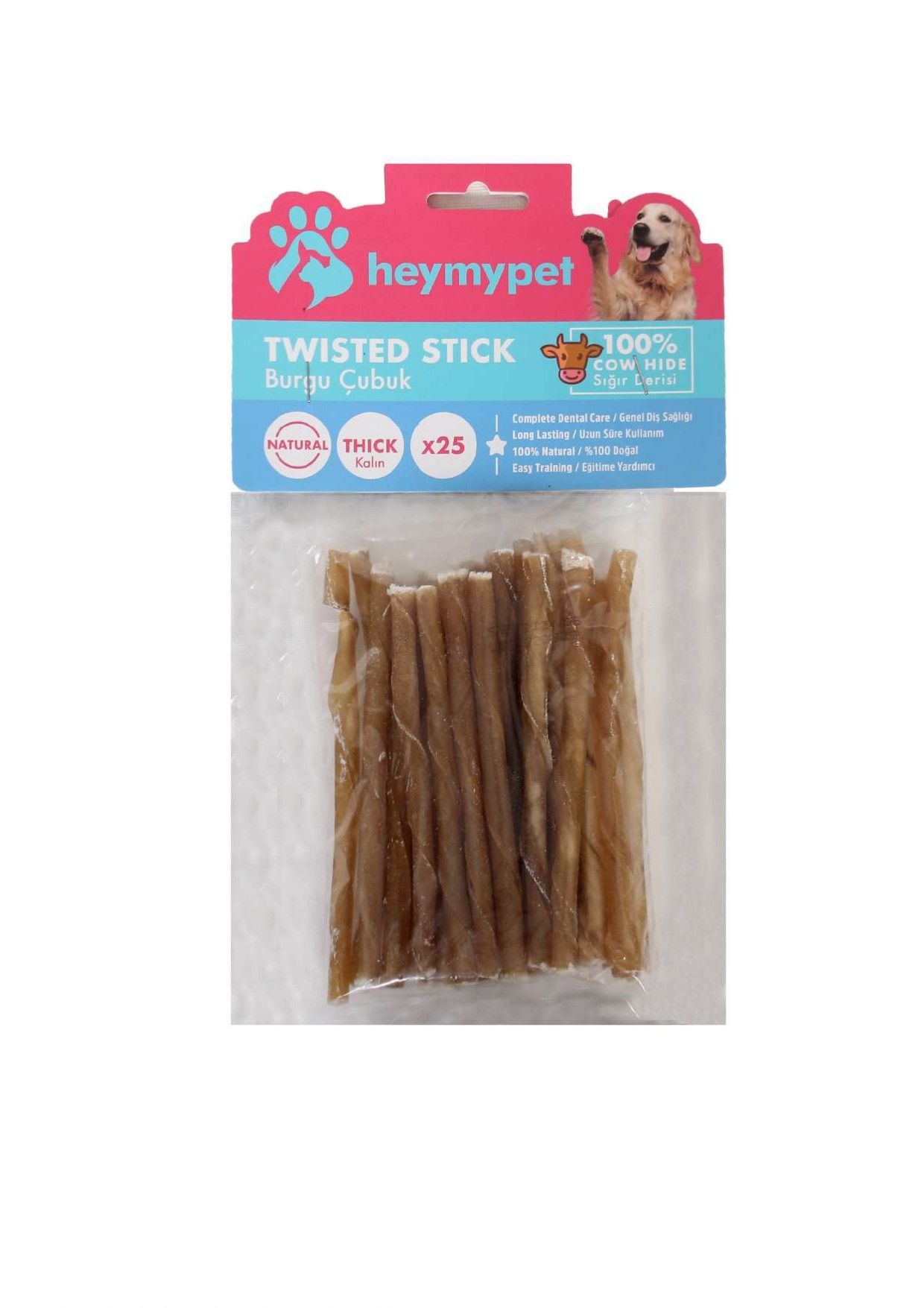 HEYMYPET DERİ BURGU ÇUBUK KALIN BOY 25'Lİ PAKET NATUREL
