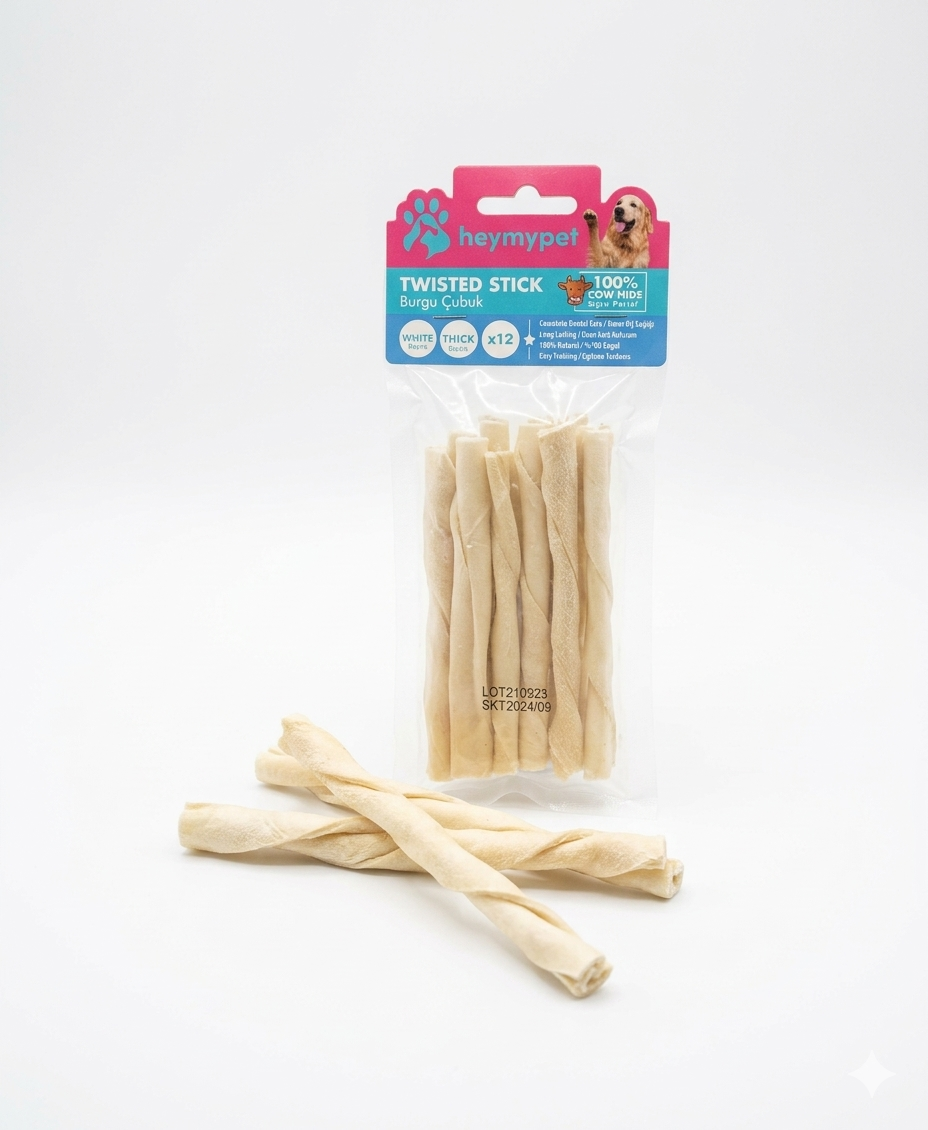 HEYMYPET DERİ BURGU ÇUBUK KALIN BOY 12'Lİ PAKET BEYAZ