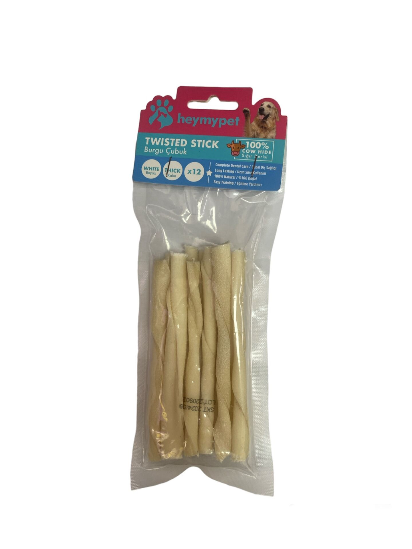 HEYMYPET DERİ BURGU ÇUBUK KALIN BOY 12'Lİ PAKET BEYAZ