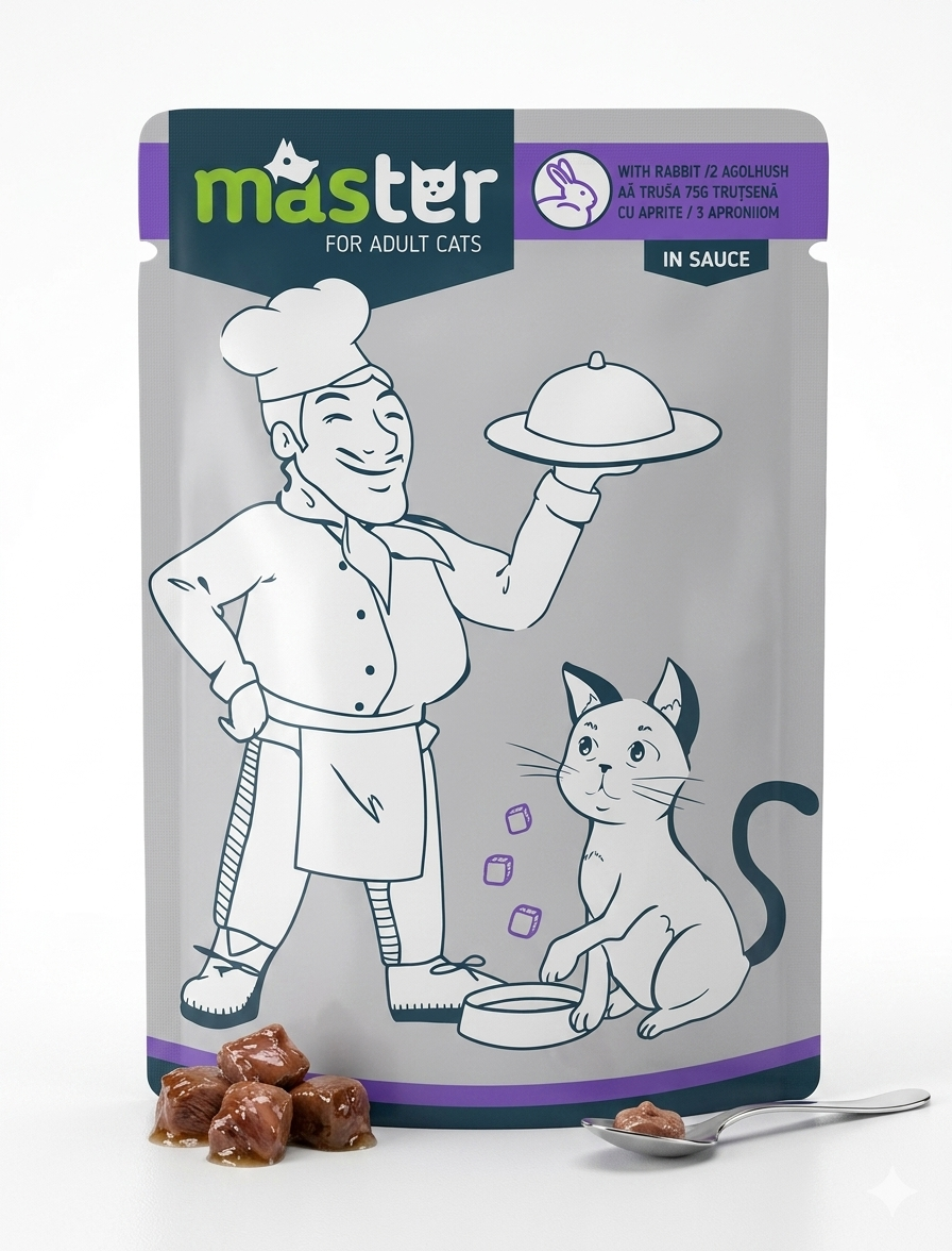 MASTER TAVŞAN ETLİ POUCH KEDİ MAMASI JÖLE 80 GR (KOLİ İÇİ 24 ADETTİR)