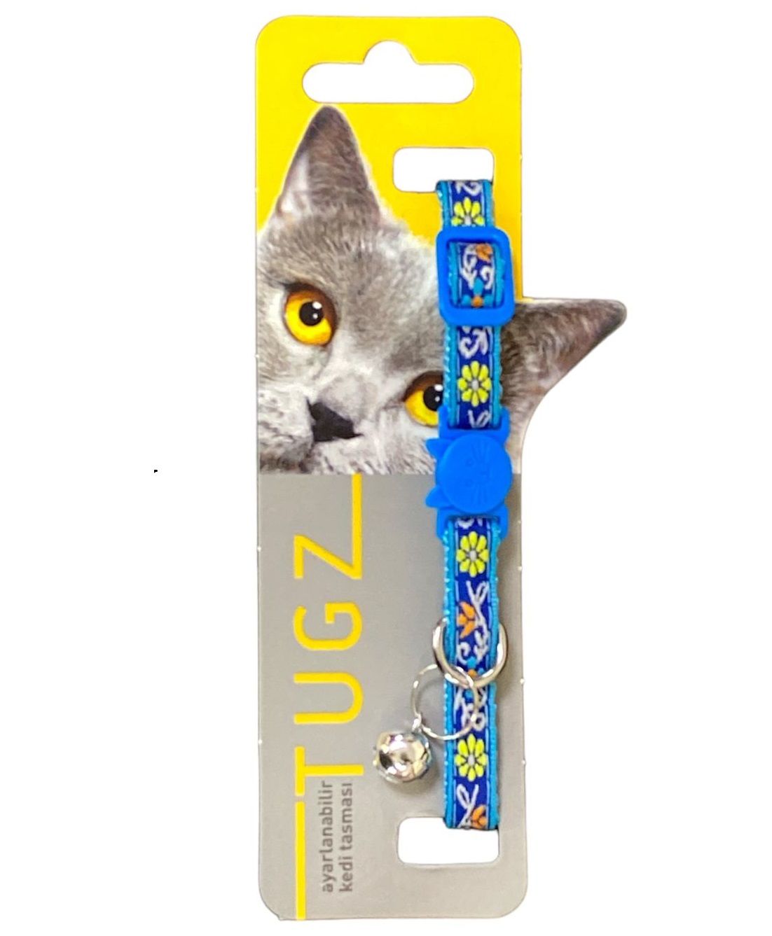 TUGZ ÇİÇEK DESENLİ ÇINGIRAKLI KEDİ BOYUN TASMASI 10 MM/28 CM